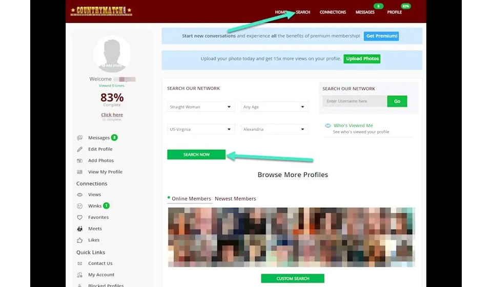 Searching Process on the CountryMatch Dating Site